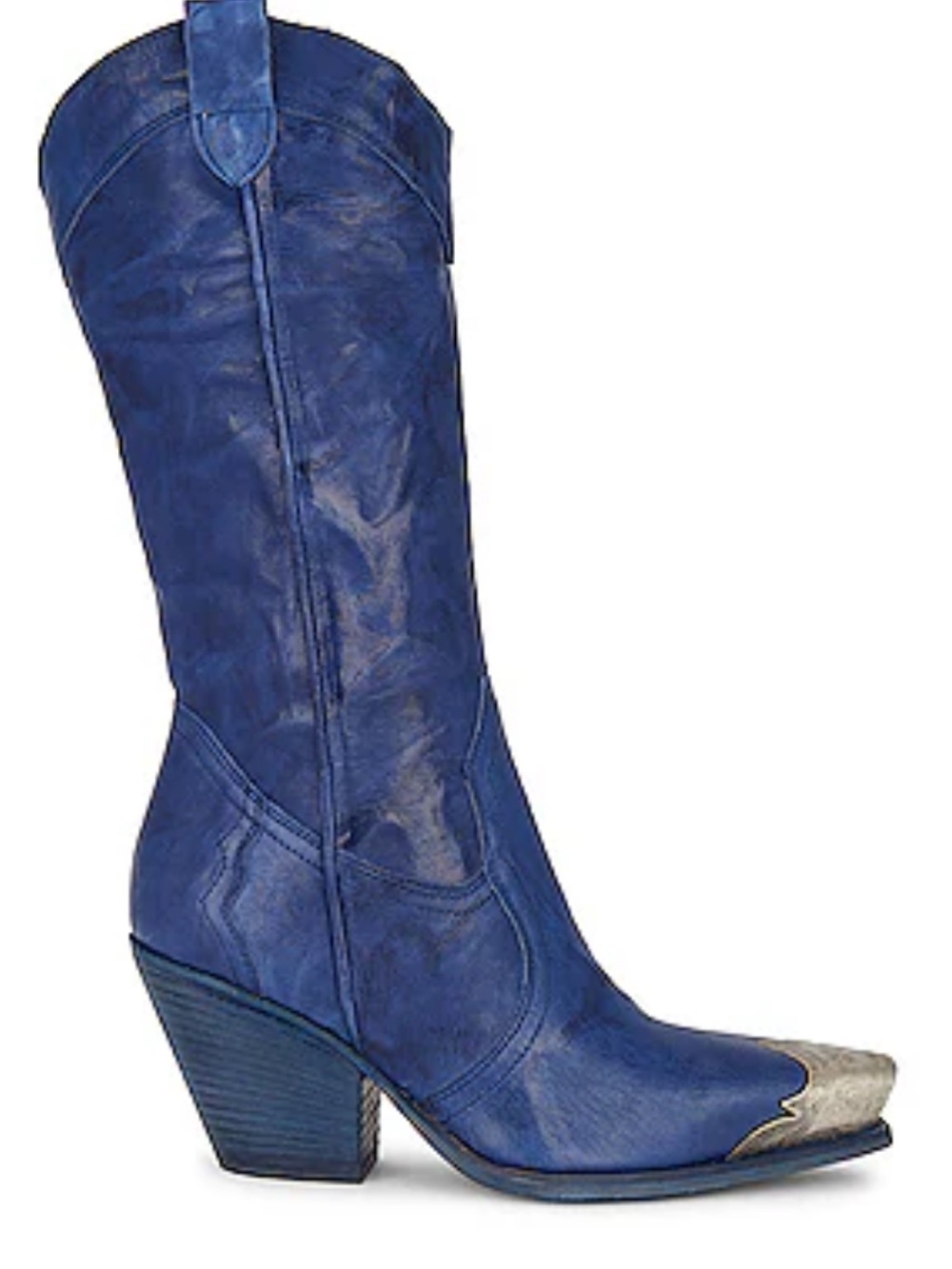 Free People Blue Western Heeled Cowboy Boots with Metallic Toe
